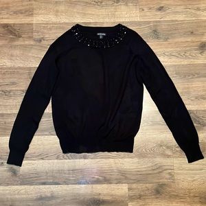 George Black Beaded Collar Sweater Size Small